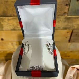 White Sapphire and Sterling Silver Hoop Earrings